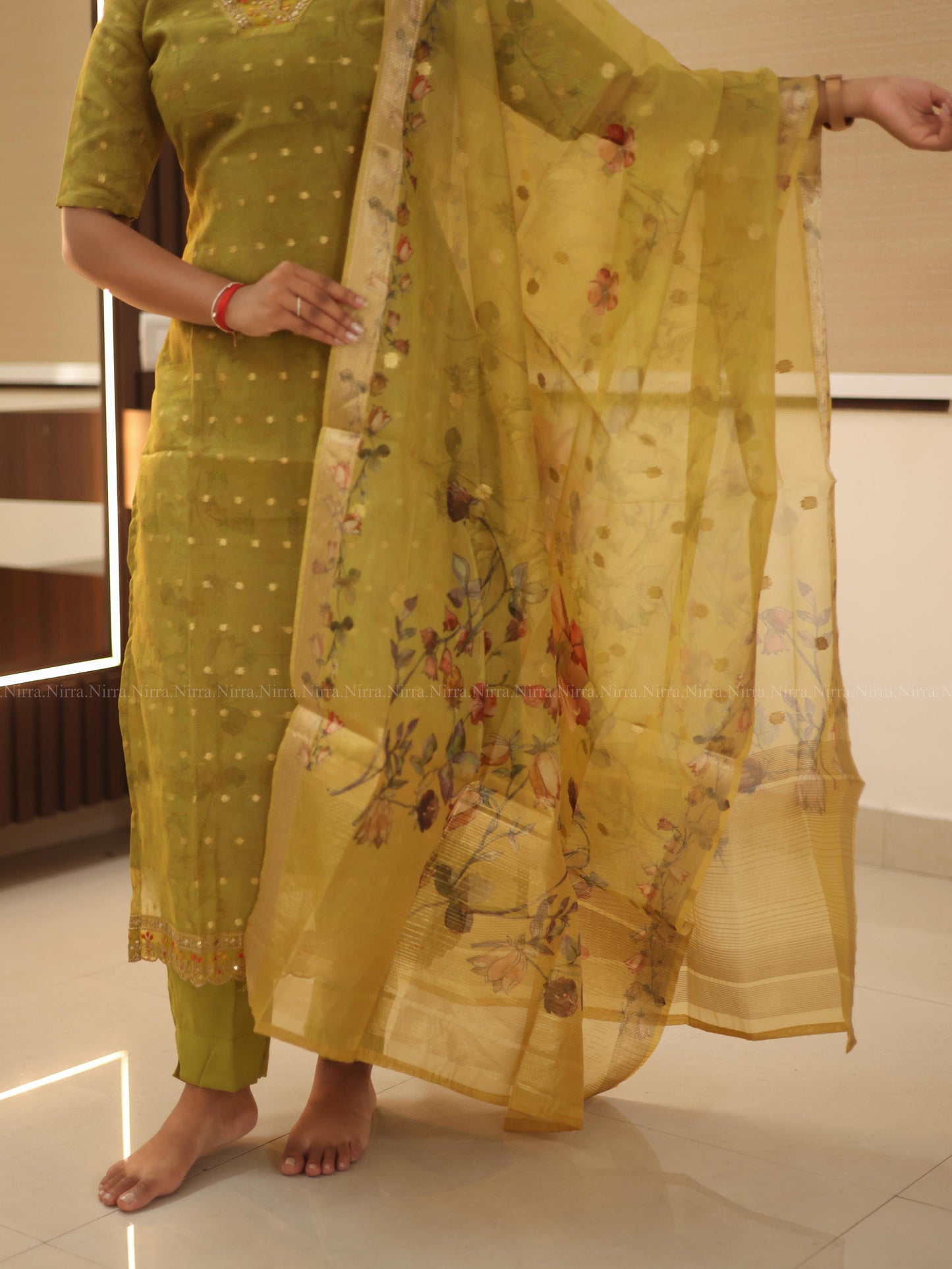 Olive green organza salwar set