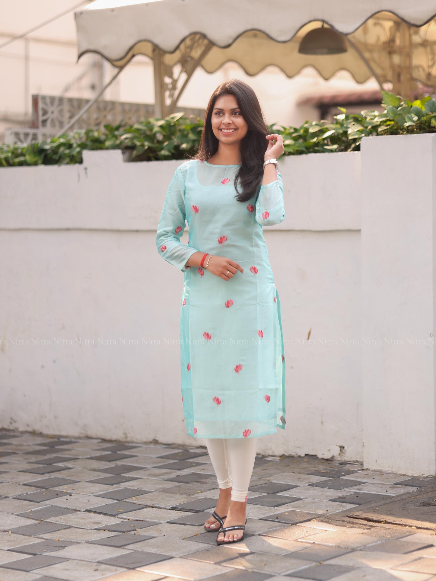 Blue embroidery organza kurti