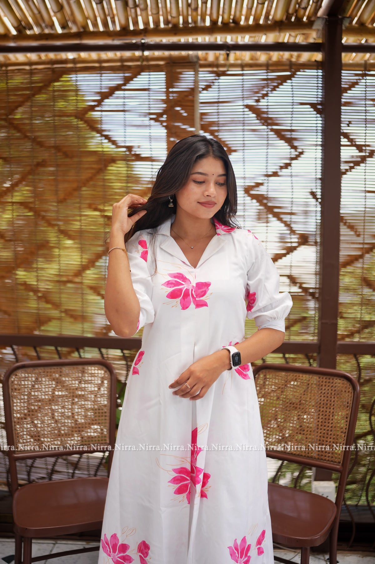 White floral printed coord set with straight pants