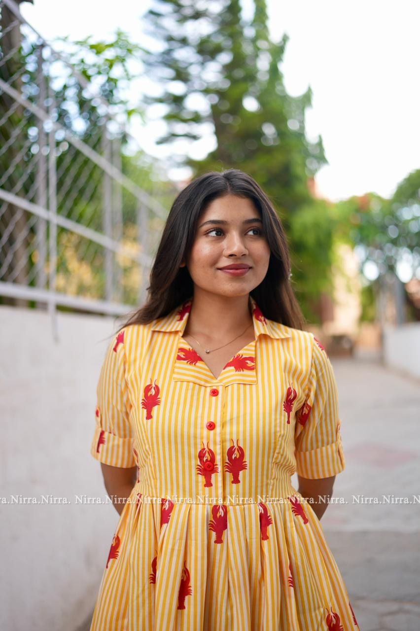 Yellow crab print cotton maxi