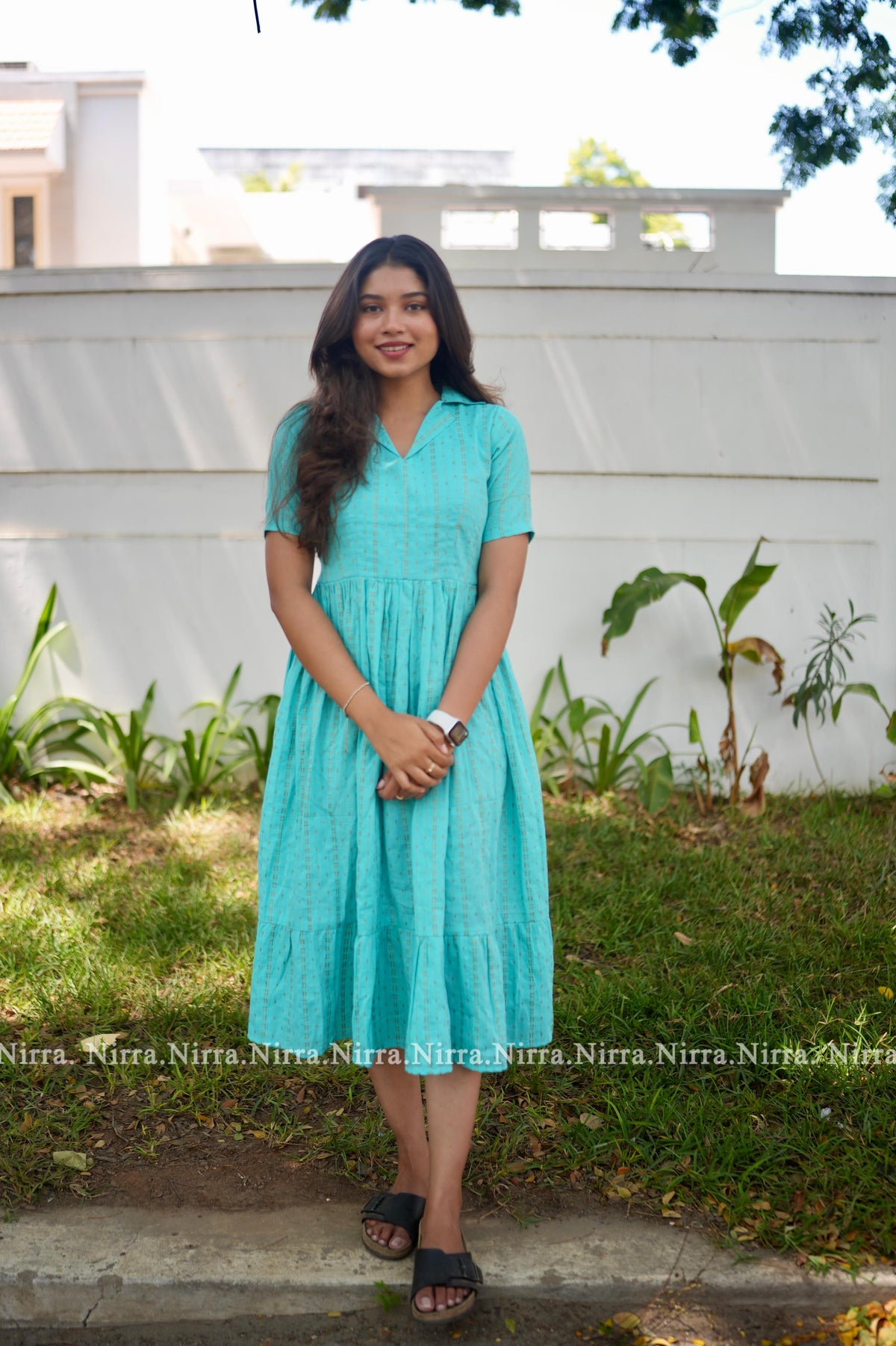 Blue cotton Dobby maxi