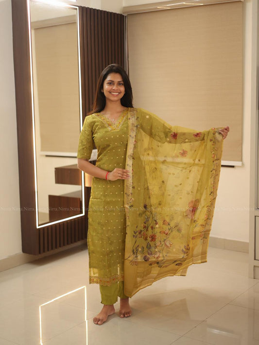 Olive green organza salwar set