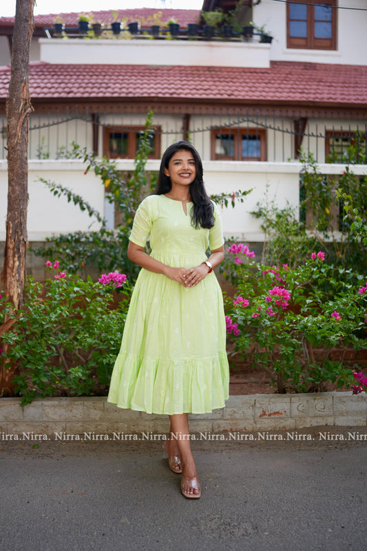 Pastel green embroidered cotton maxi