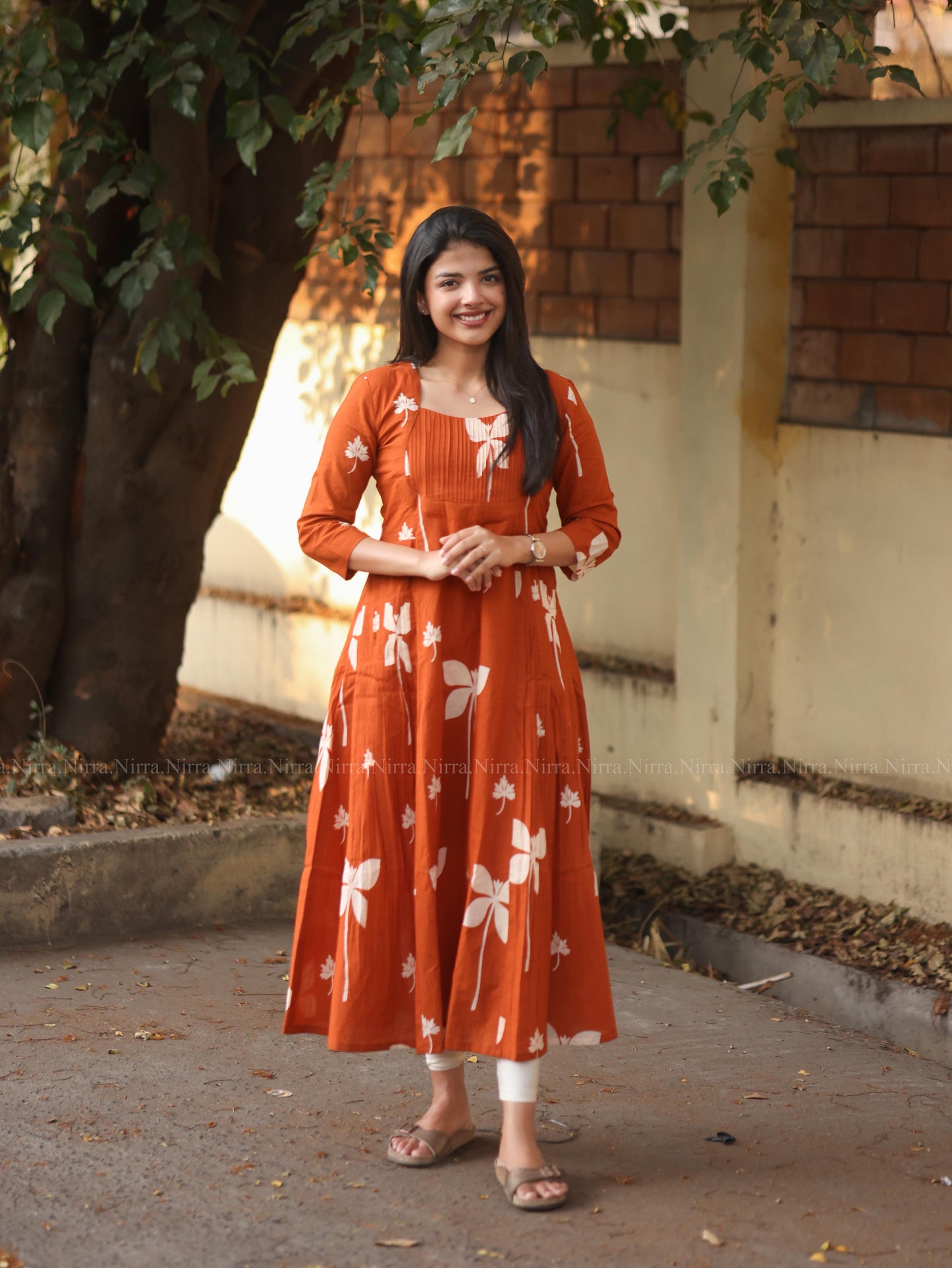Orange cotton A line kurti