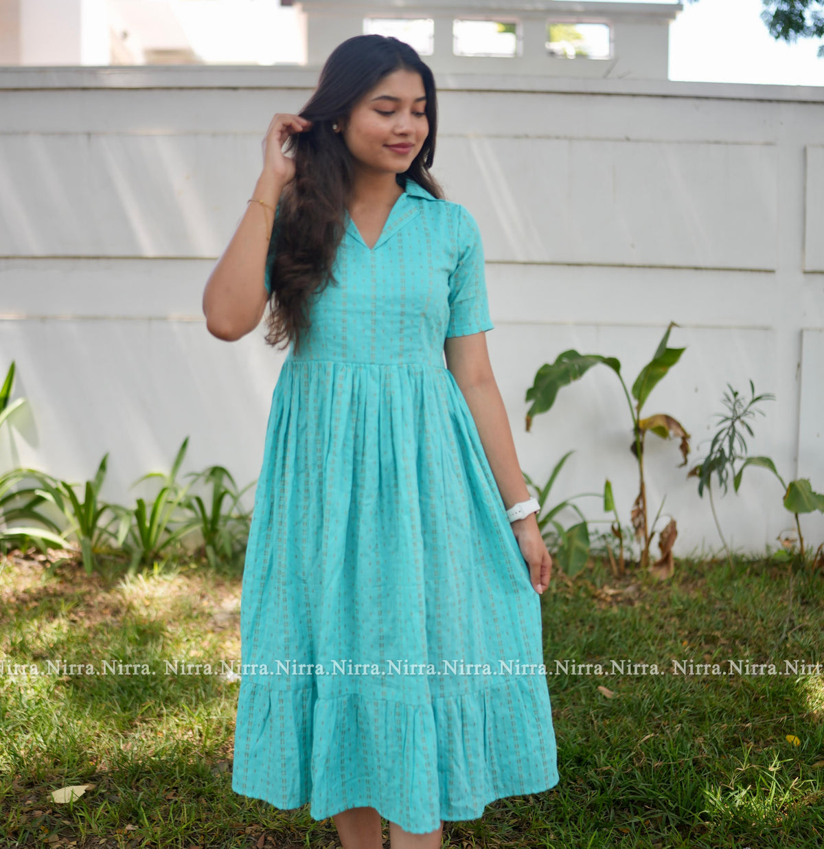 Blue cotton Dobby maxi