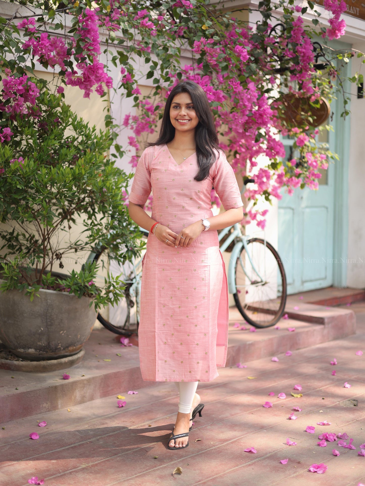 Baby pink raw silk kurti