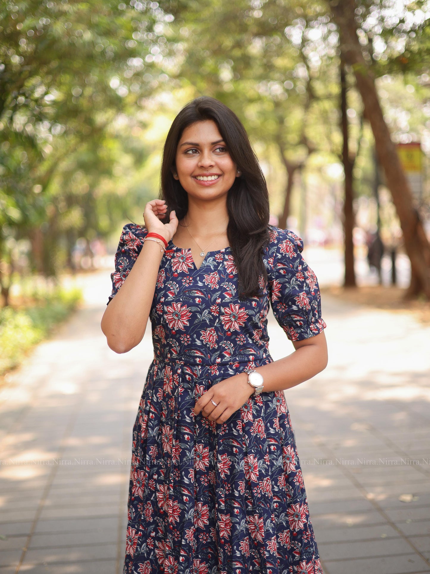 Blue floral cotton maxi