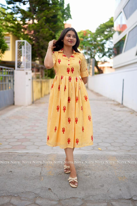 Yellow crab print cotton maxi