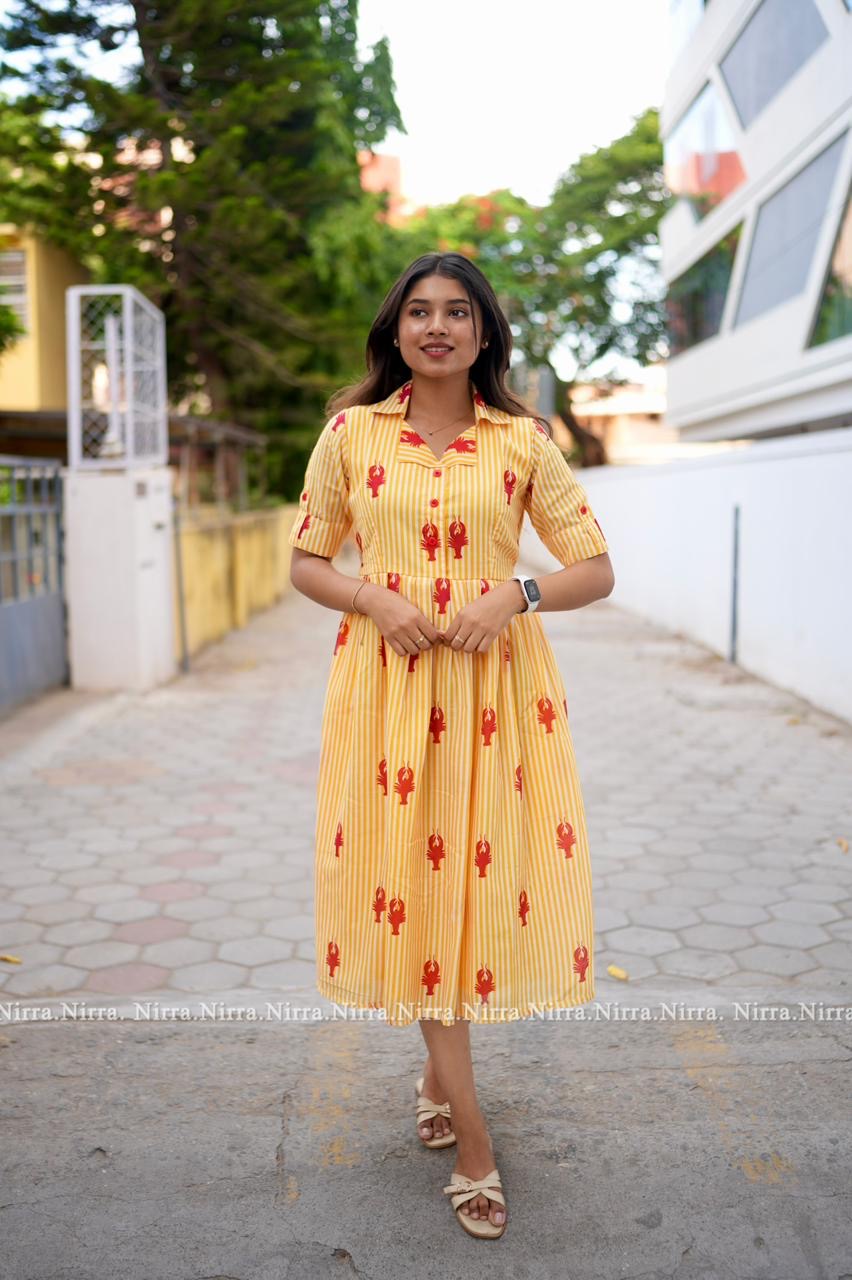 Yellow crab print cotton maxi