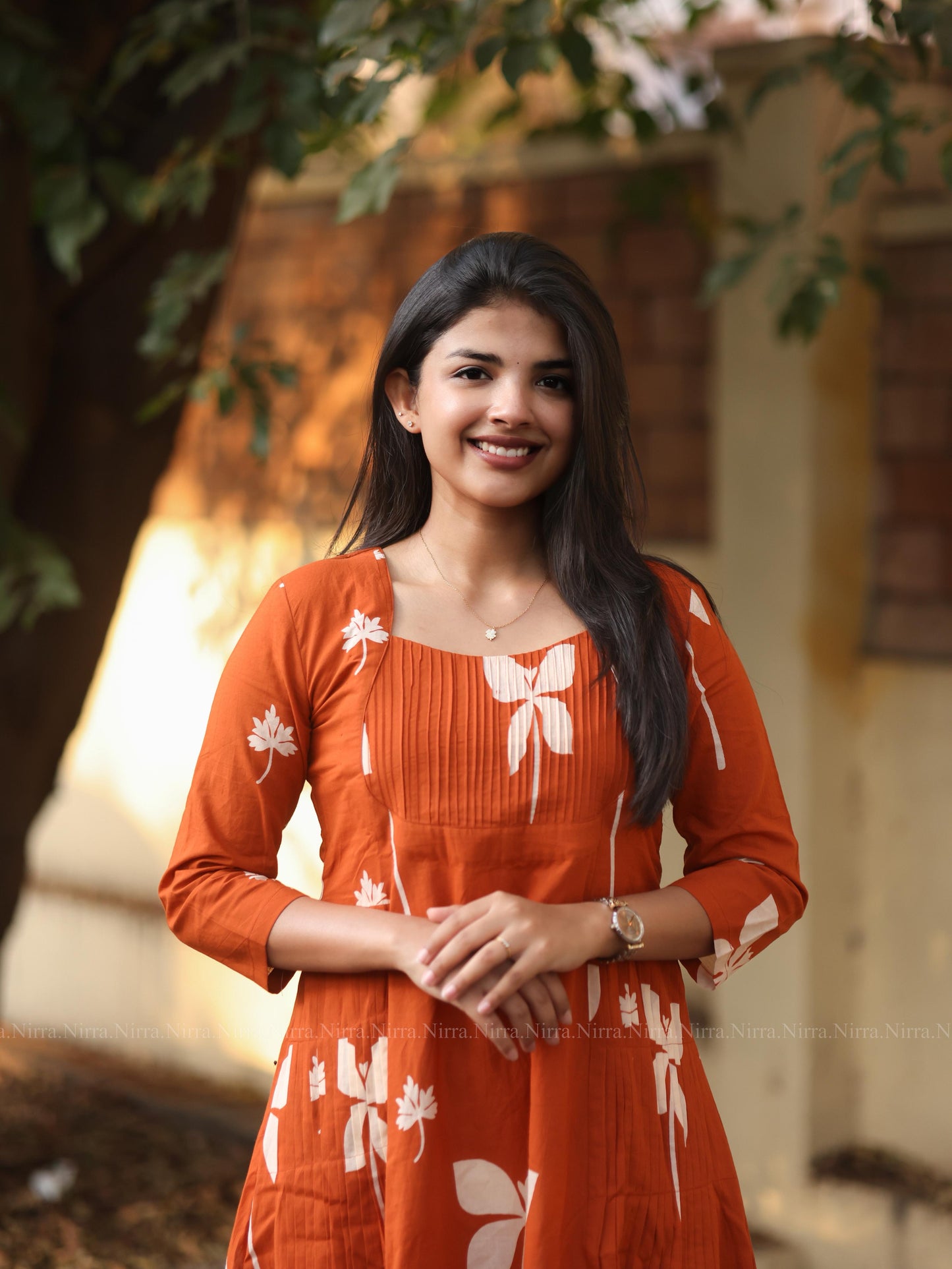 Orange cotton A line kurti