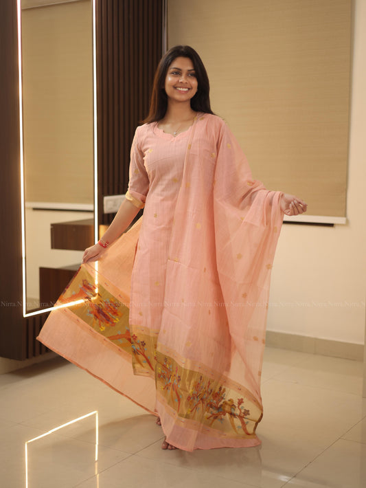Pink linen paithani salwar set