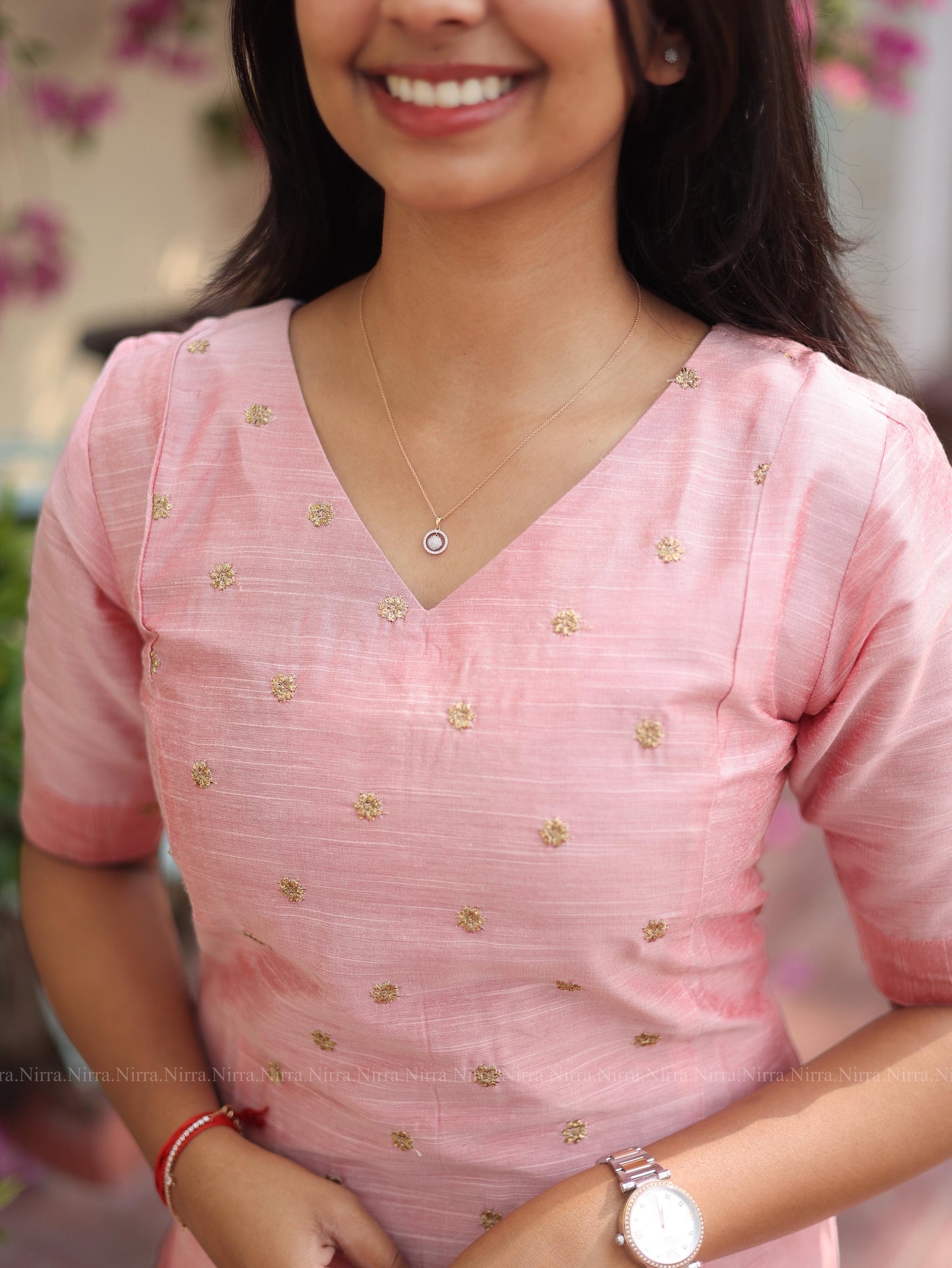 Baby pink raw silk kurti