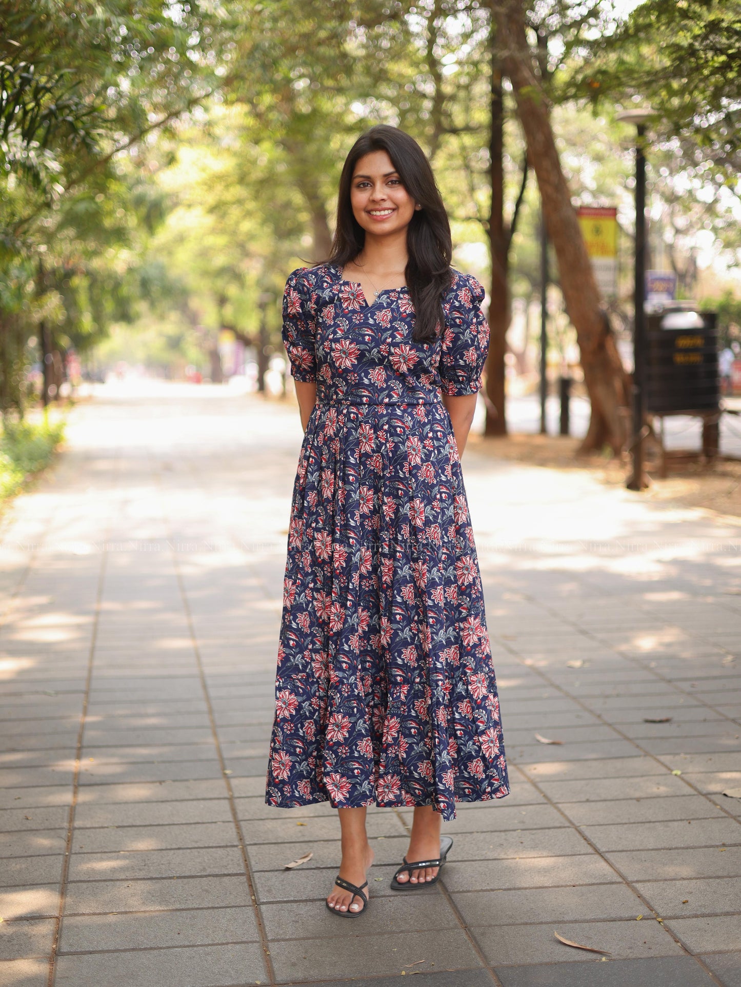 Blue floral cotton maxi