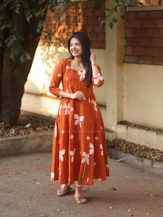 Orange cotton A line kurti