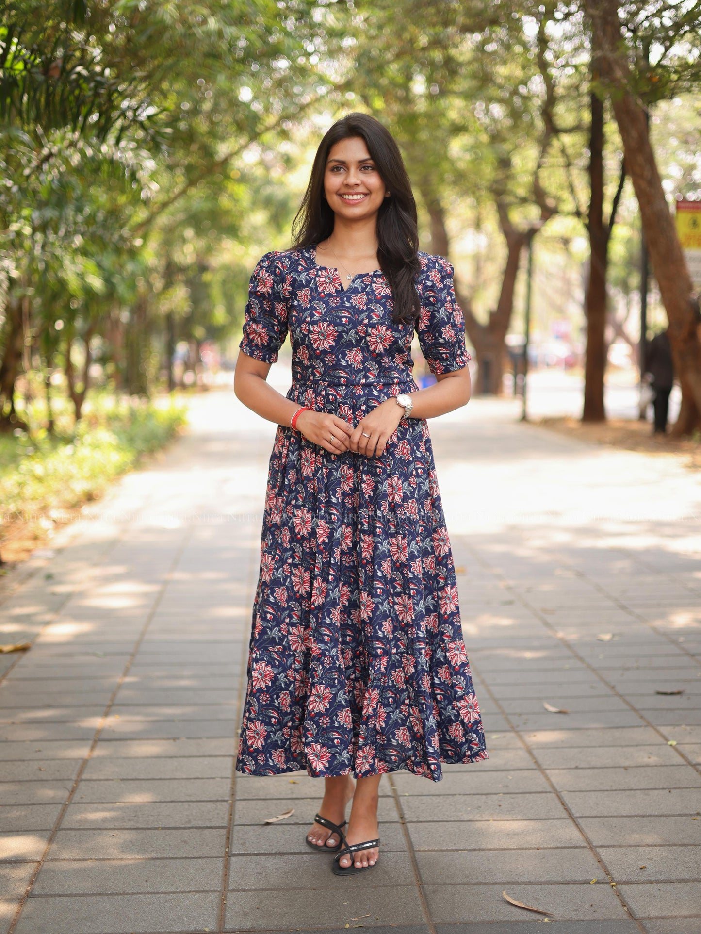 Blue floral cotton maxi