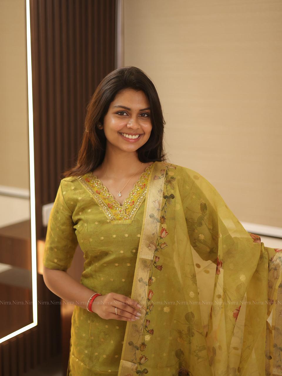 Olive green organza salwar set