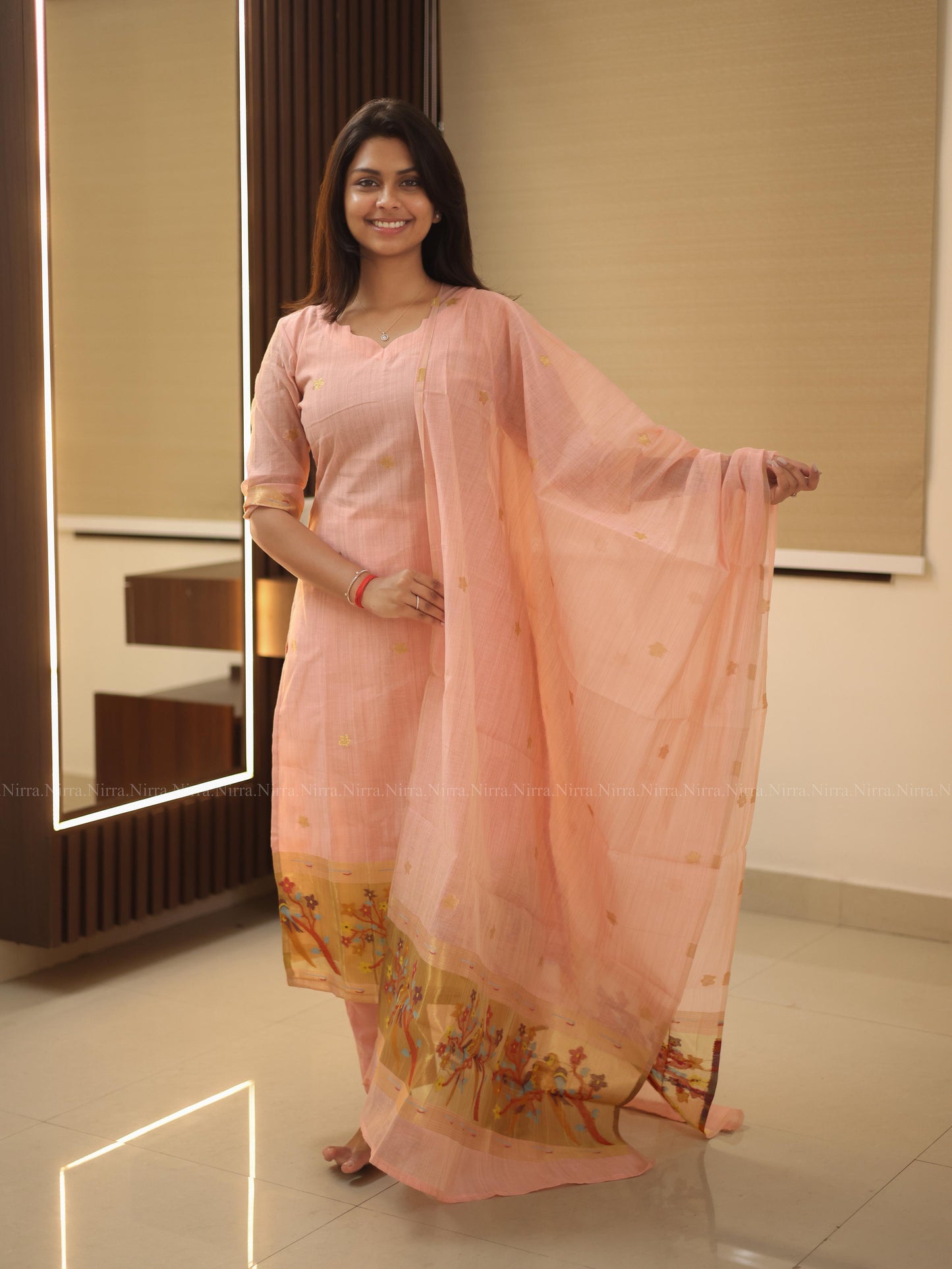 Pink linen paithani salwar set