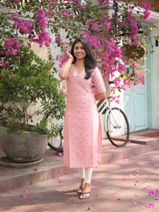 Baby pink raw silk kurti