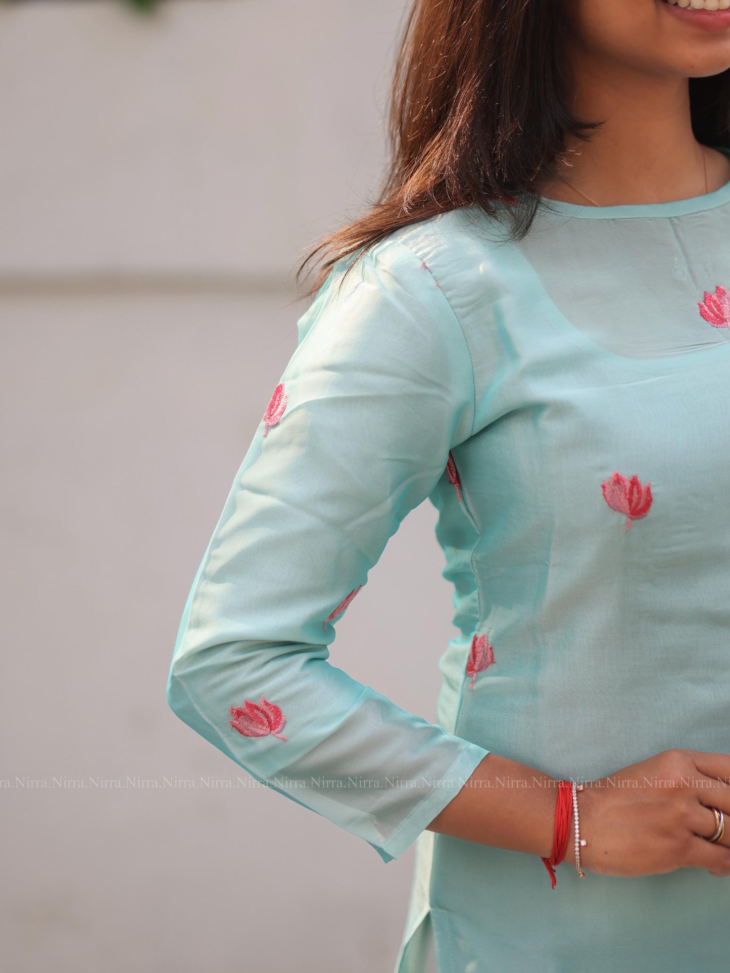 Blue embroidery organza kurti
