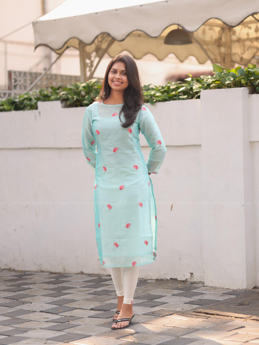 Blue embroidery organza kurti