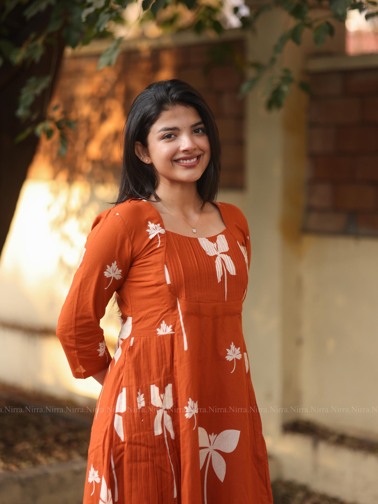 Orange cotton A line kurti