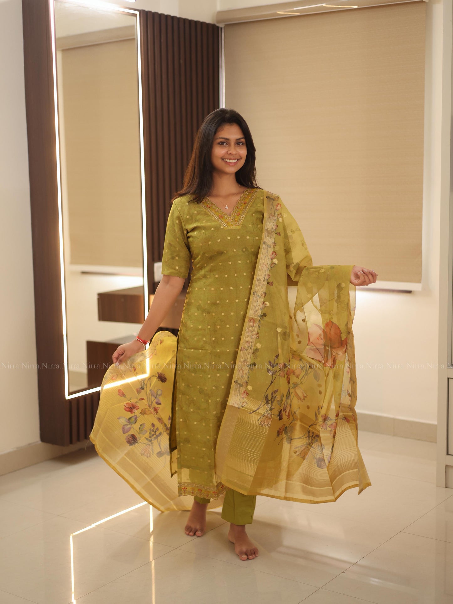 Olive green organza salwar set