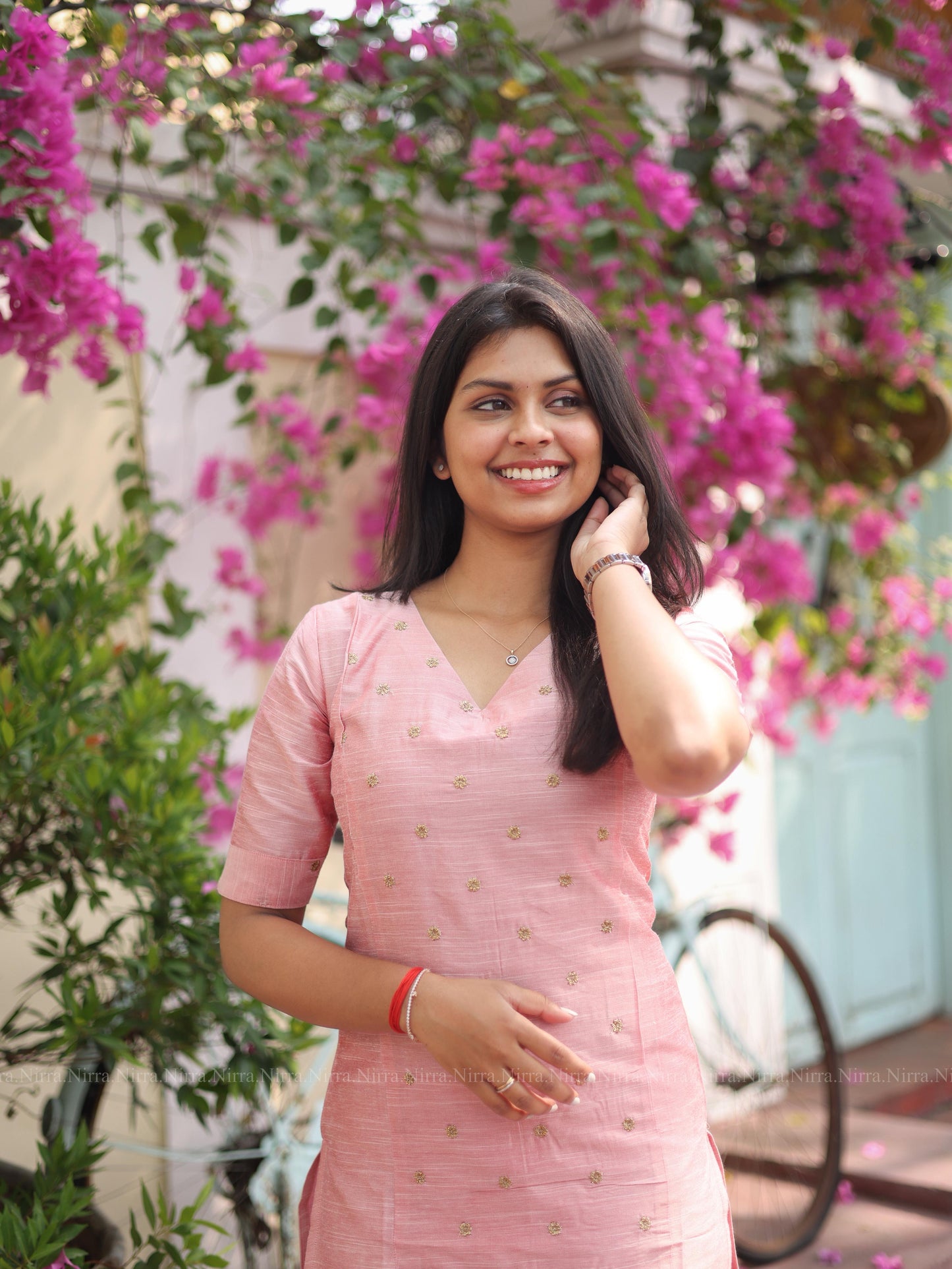 Baby pink raw silk kurti