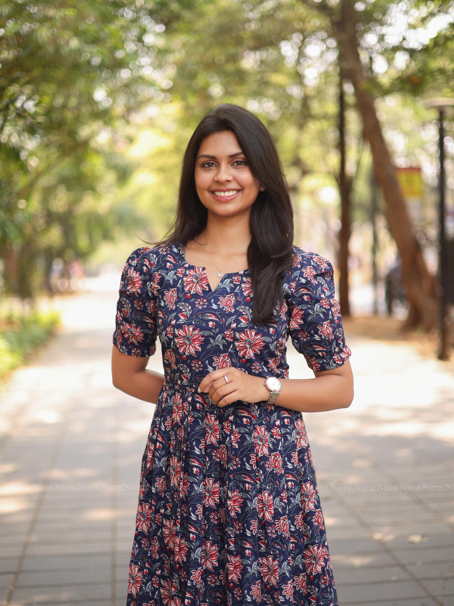Blue floral cotton maxi