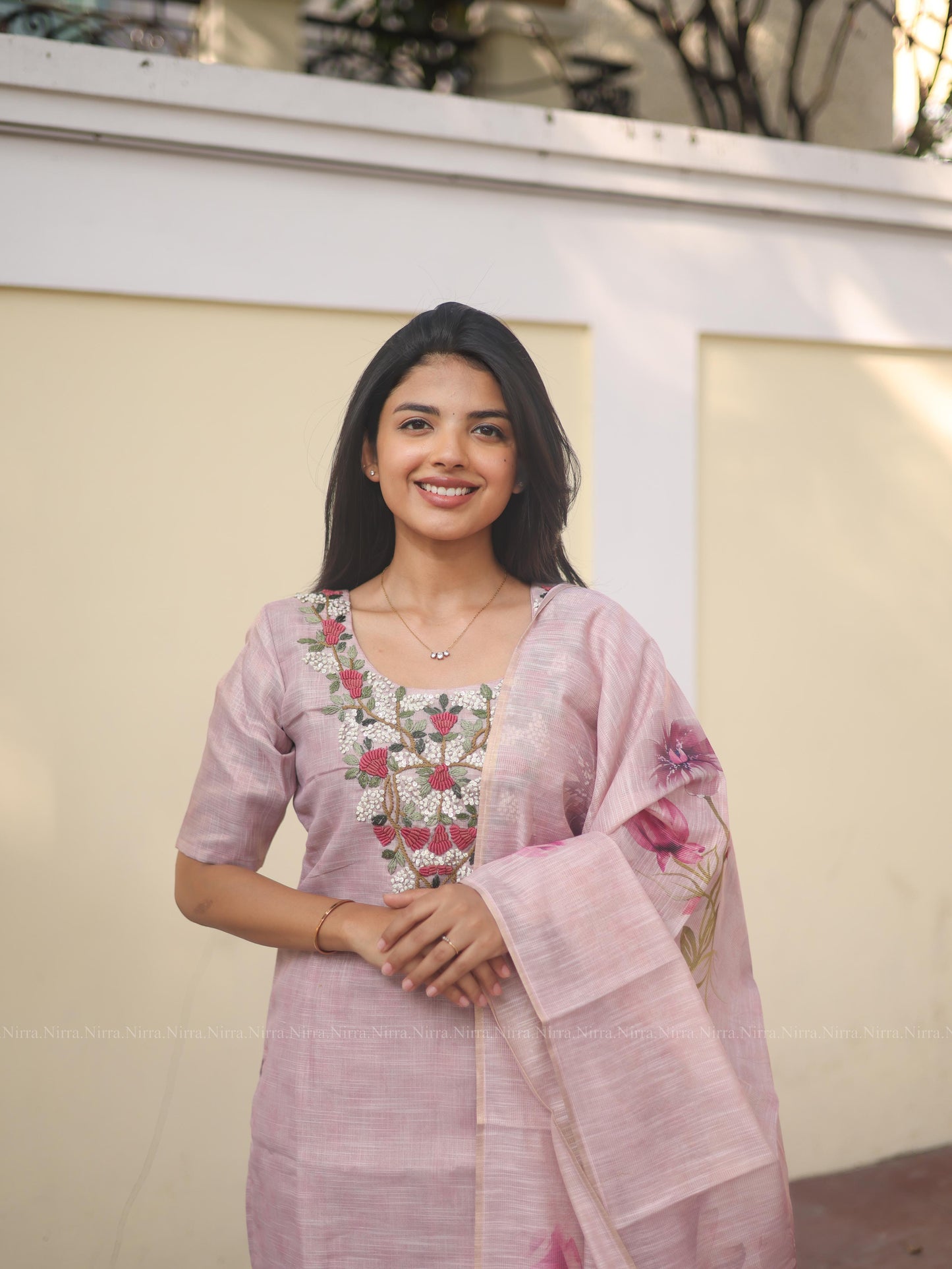 Blue pink tissue embroidery tissue salwar set