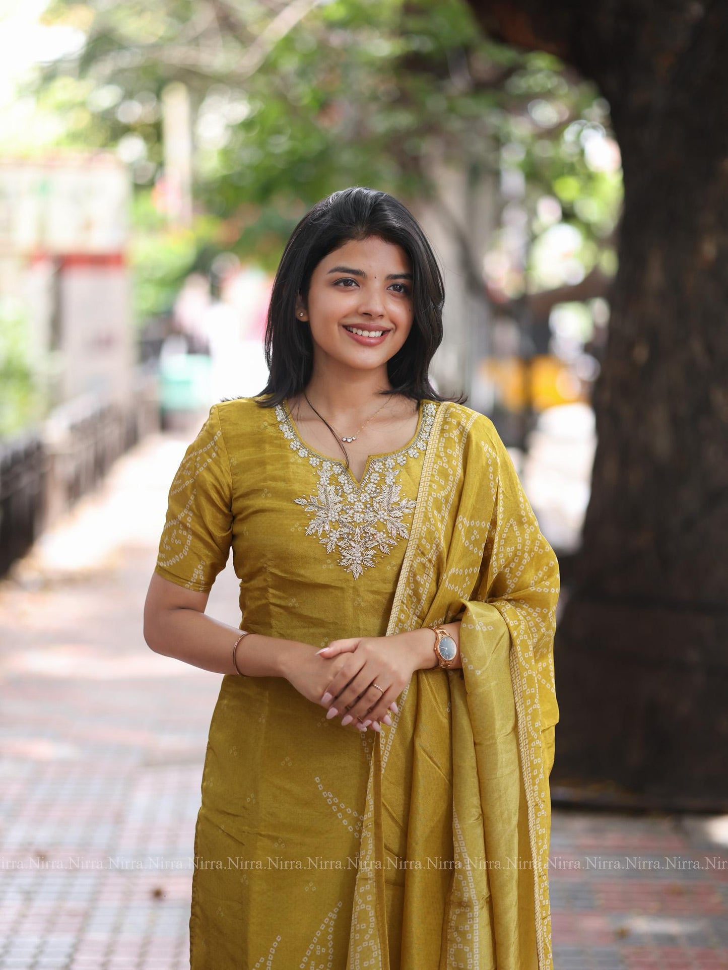 Mustard semi silk embroidery salwar set