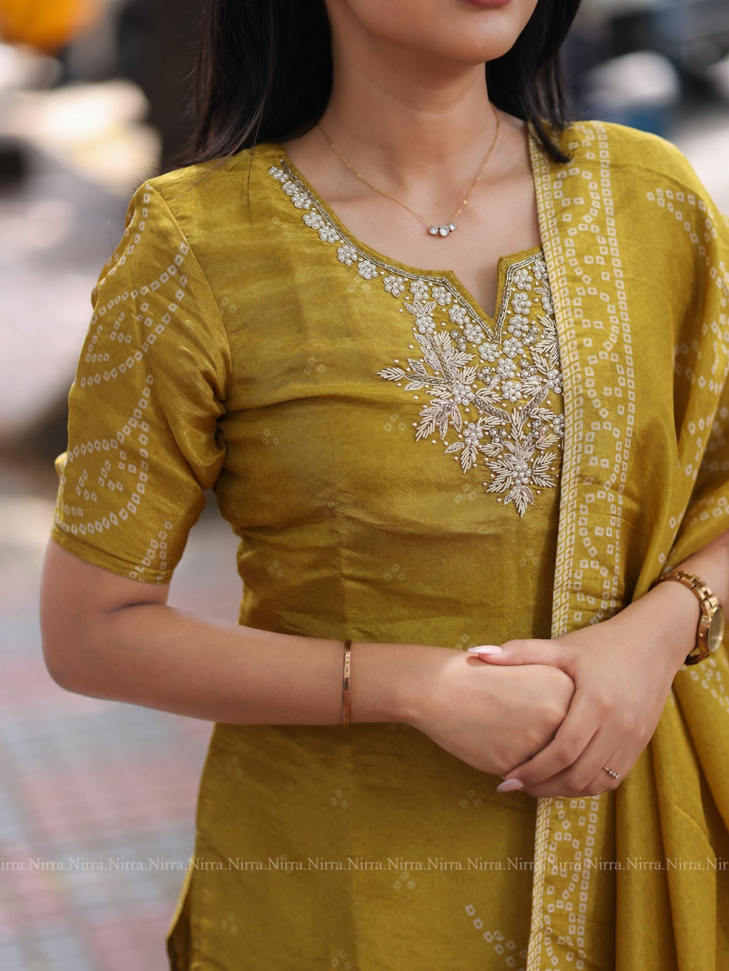 Mustard semi silk embroidery salwar set