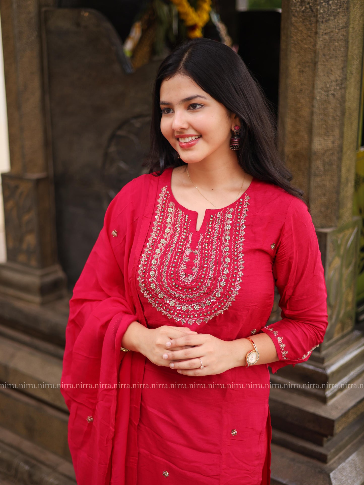 Pink silk embroidery salwar set