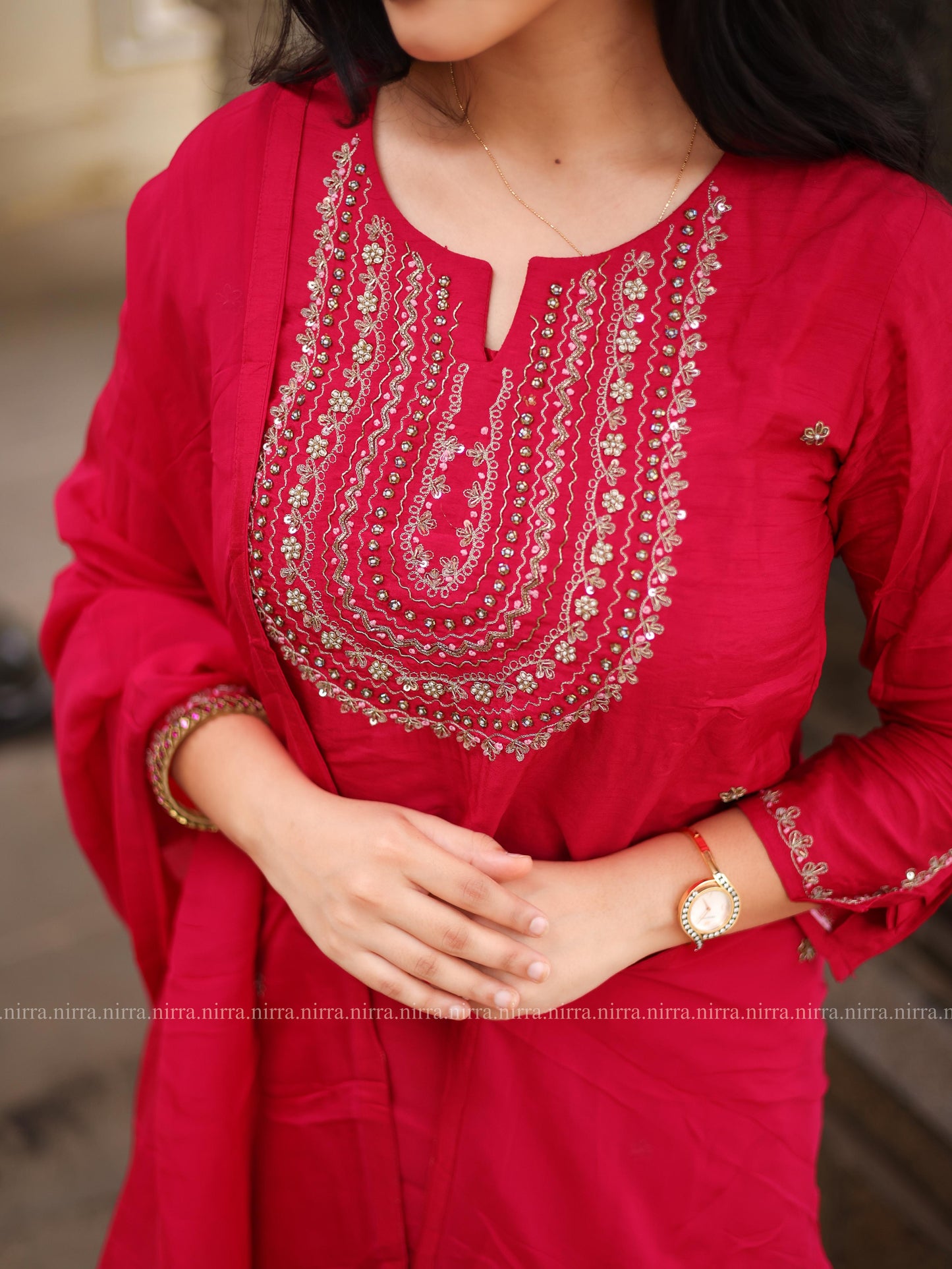 Pink silk embroidery salwar set