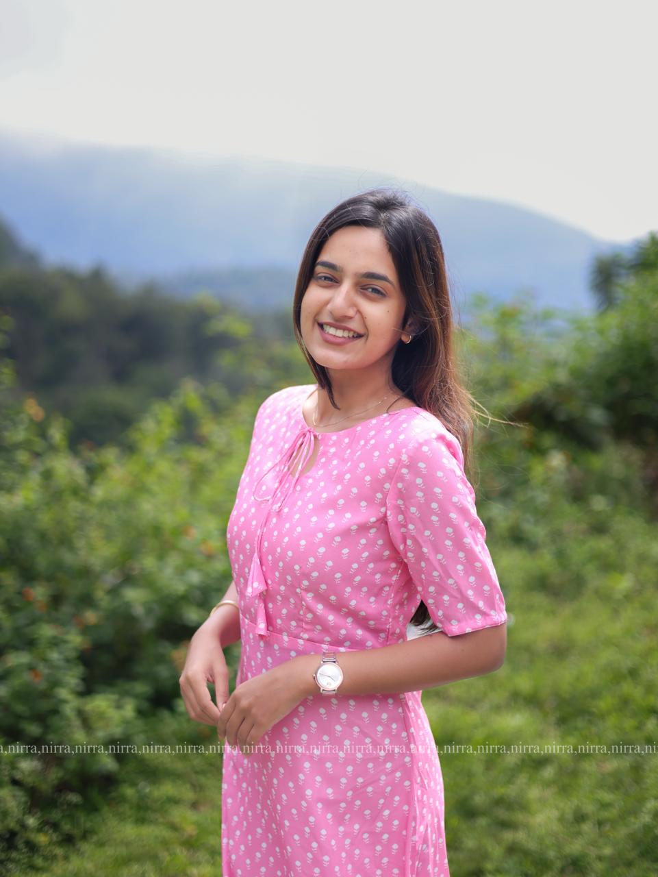 Pink muslin A line kurti