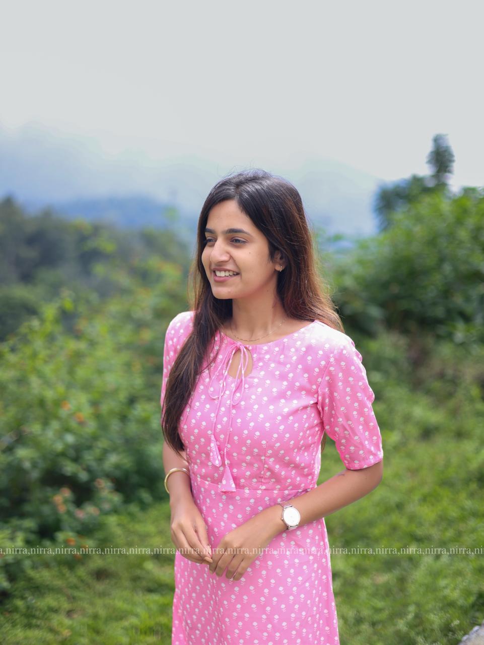 Pink muslin A line kurti