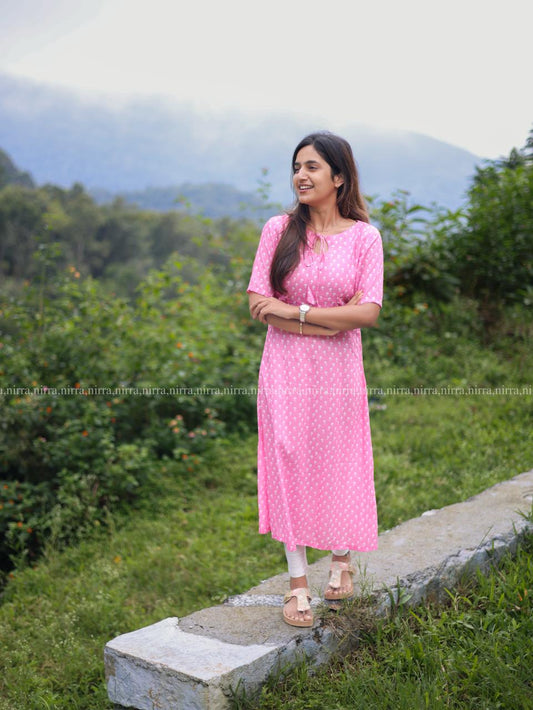 Pink muslin A line kurti