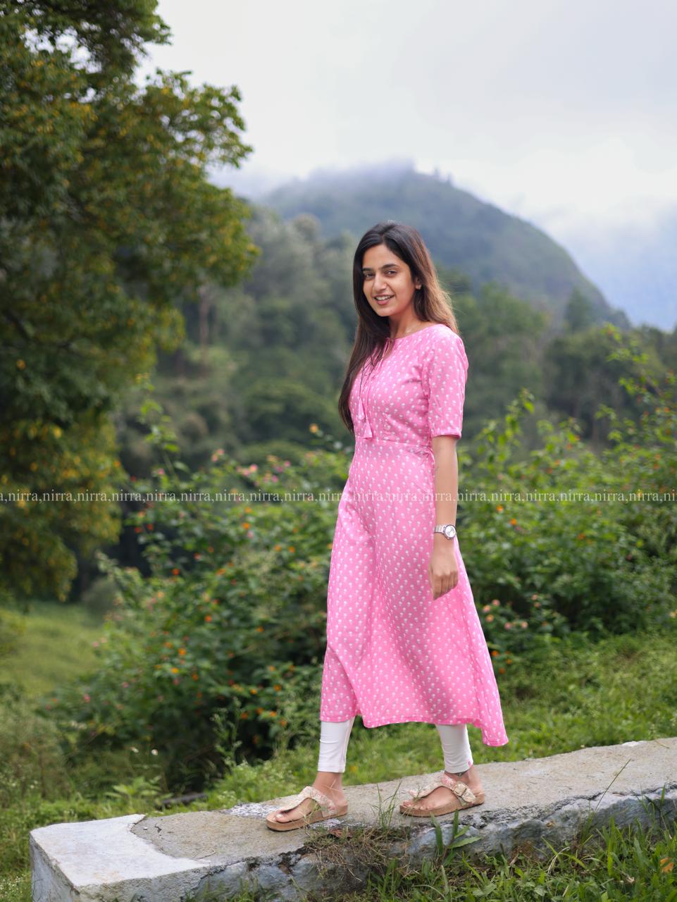 Pink muslin A line kurti