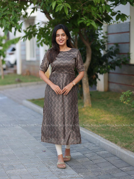 Black tussar boat neck kurti