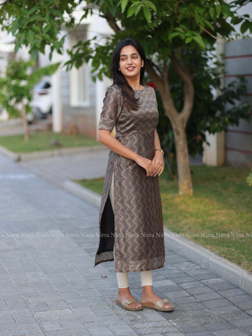 Black tussar boat neck kurti