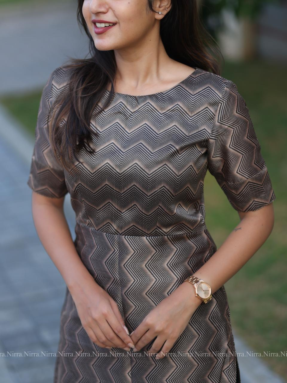 Black tussar boat neck kurti