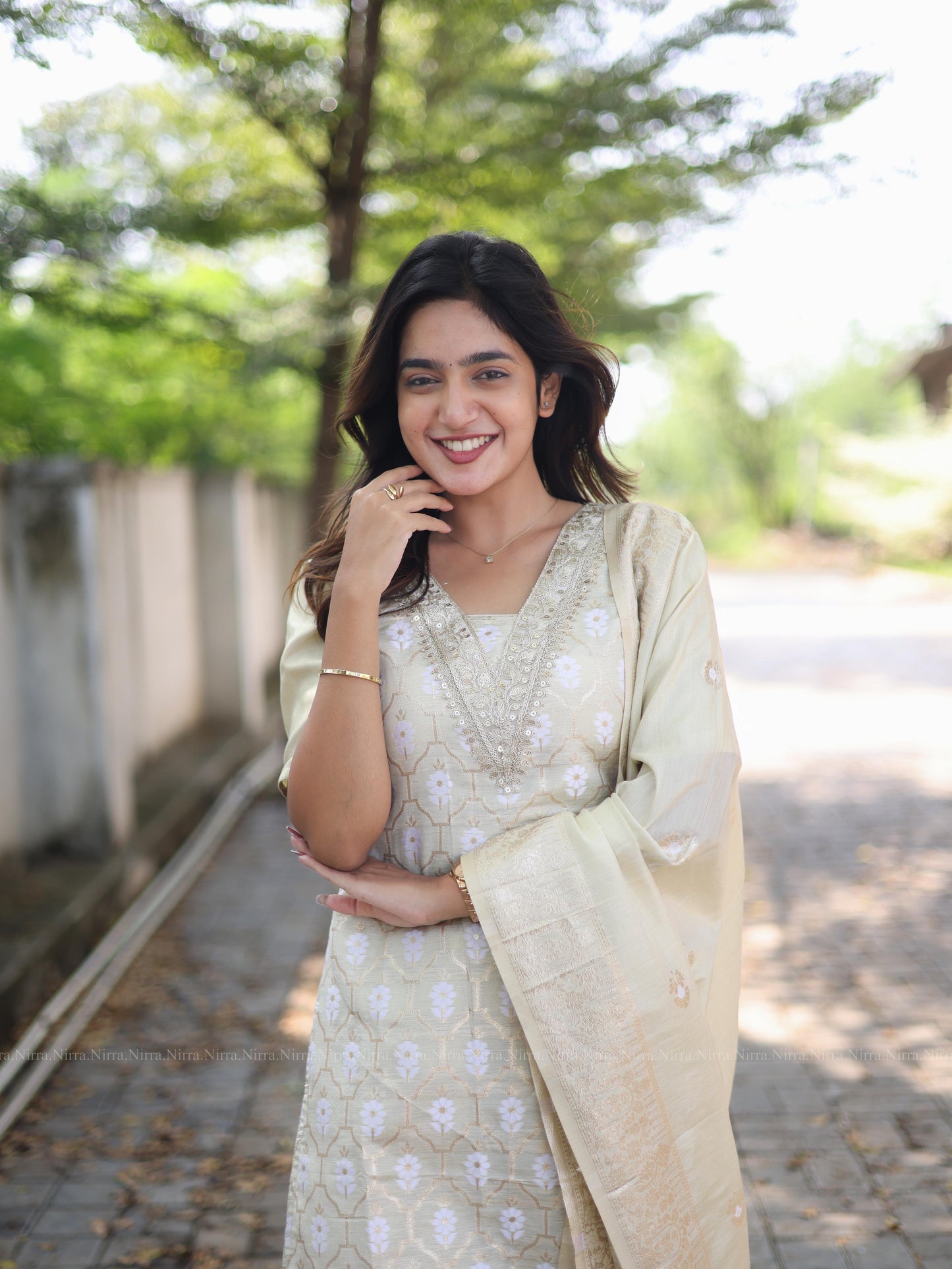 Cream tissues banaras salwar set