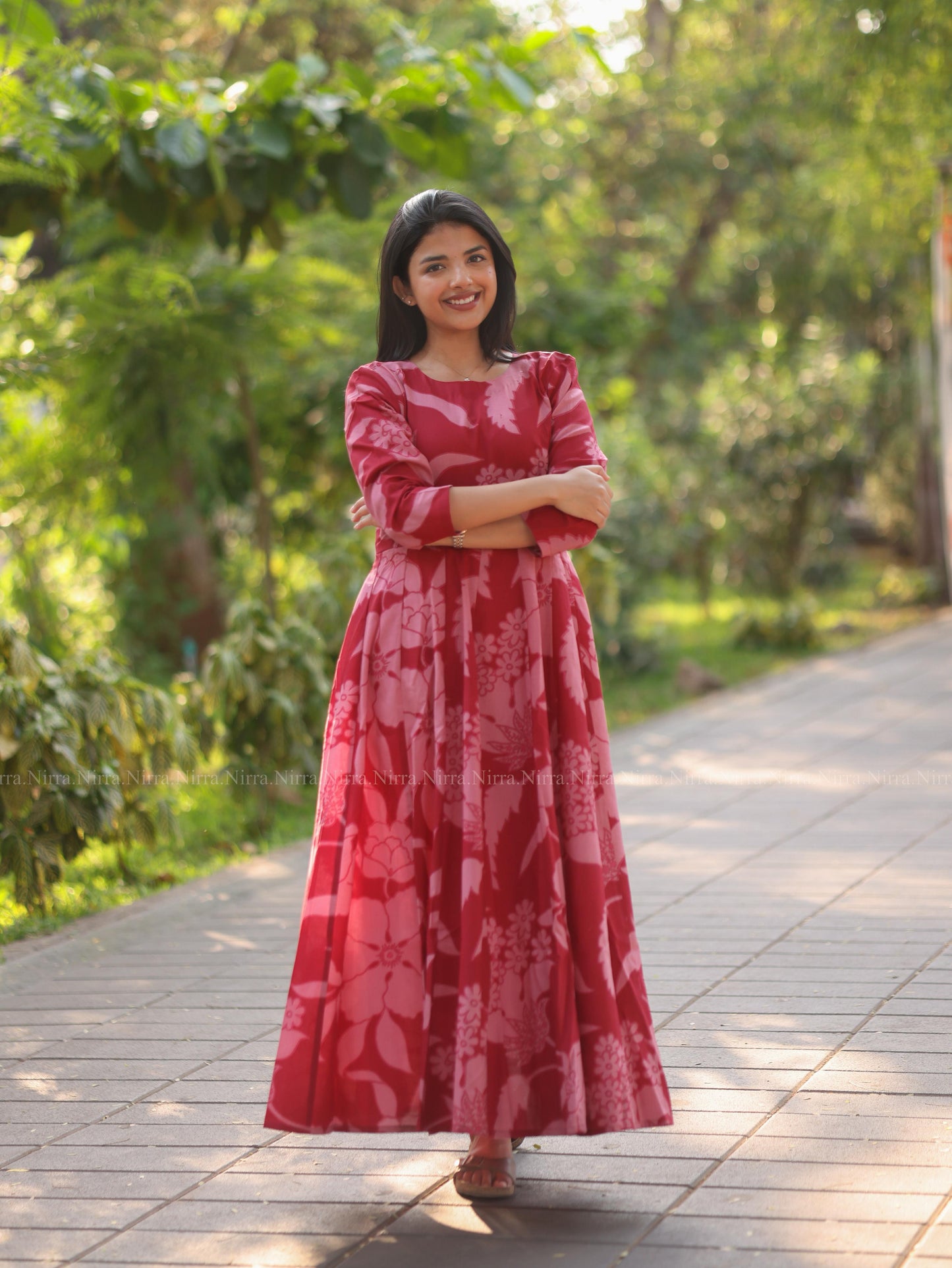 Pink floral cotton maxi