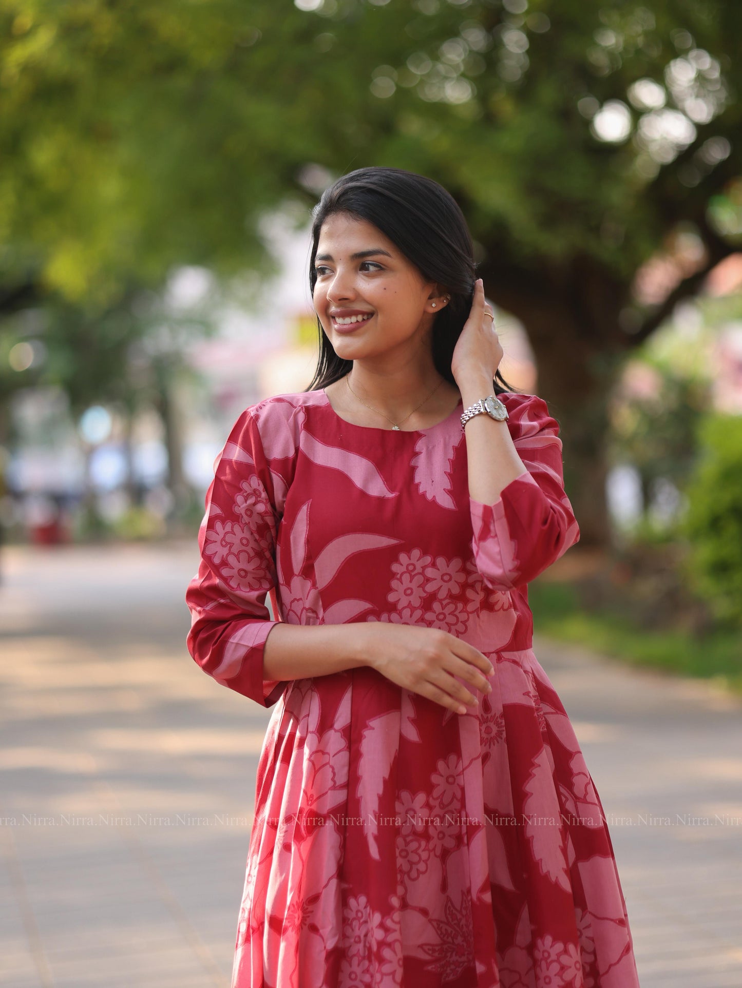 Pink floral cotton maxi