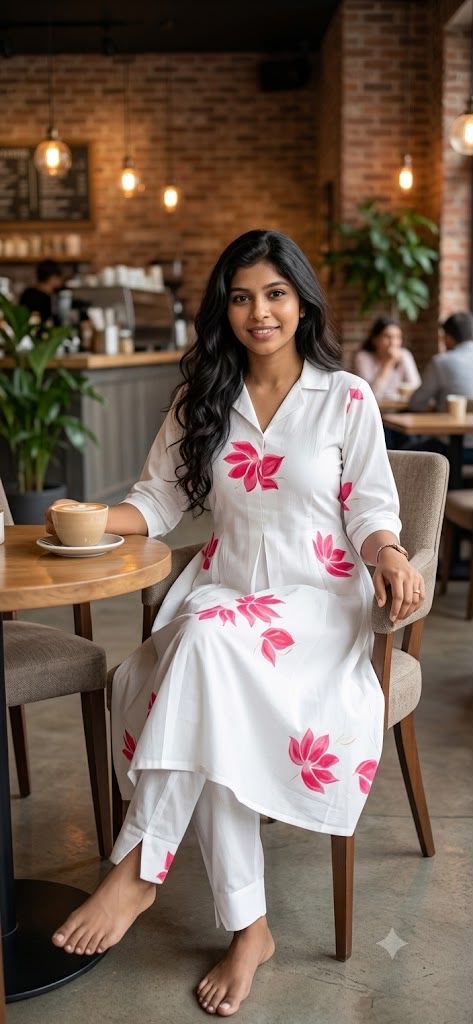 White floral printed coord set with straight pants