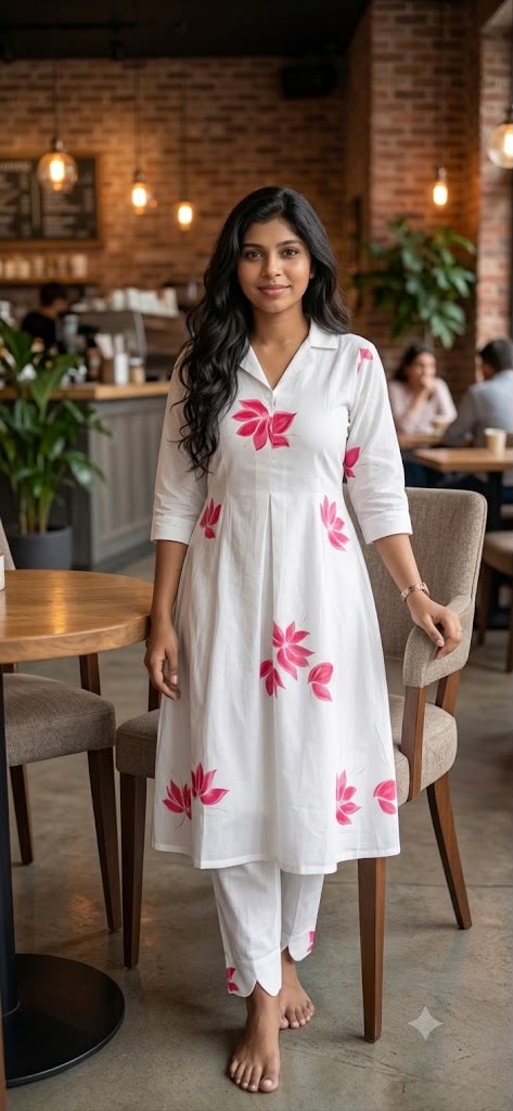 White floral printed coord set with straight pants