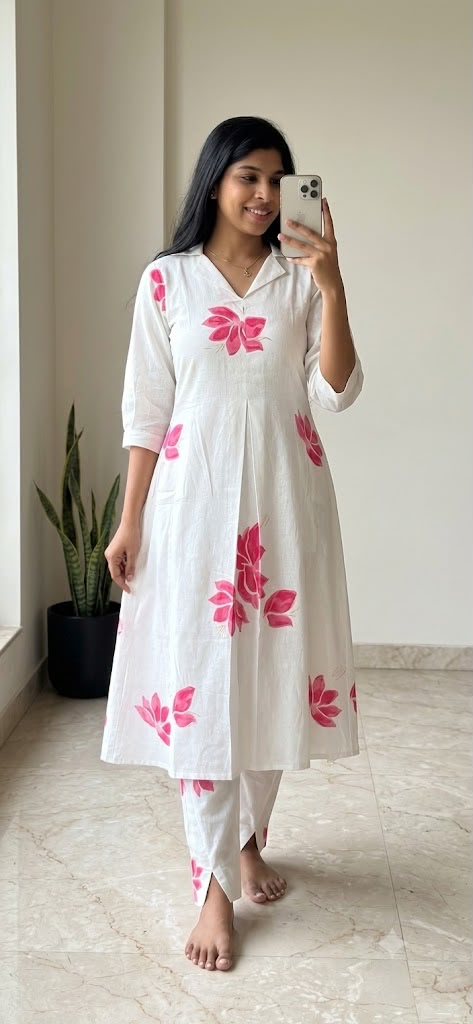White floral printed coord set with straight pants