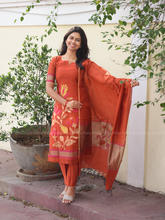 Rust orange jamdhani zari salwar set