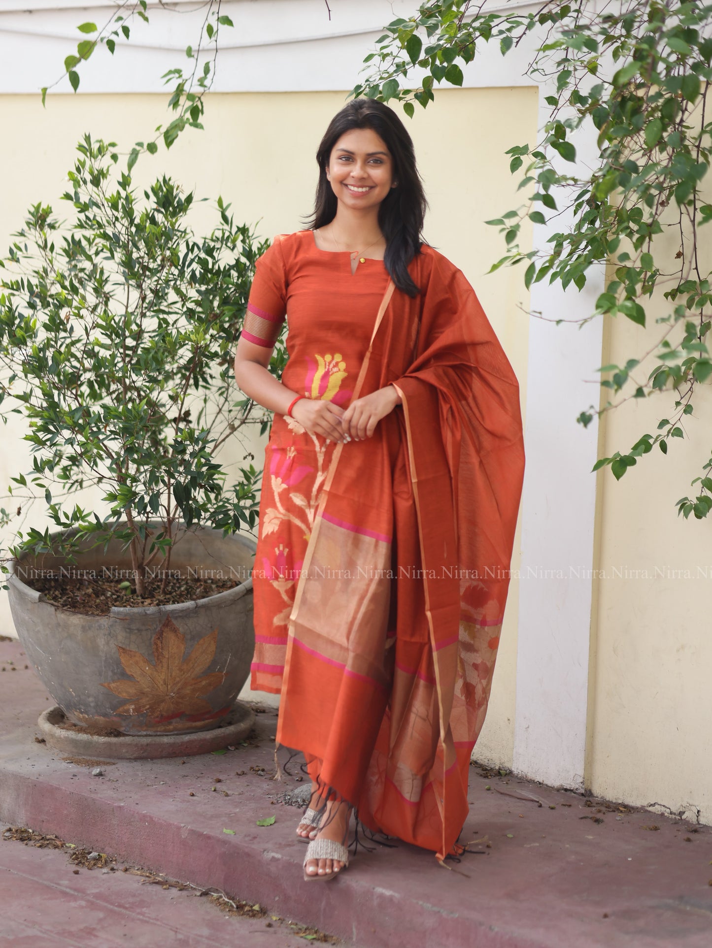 Rust orange jamdhani zari salwar set