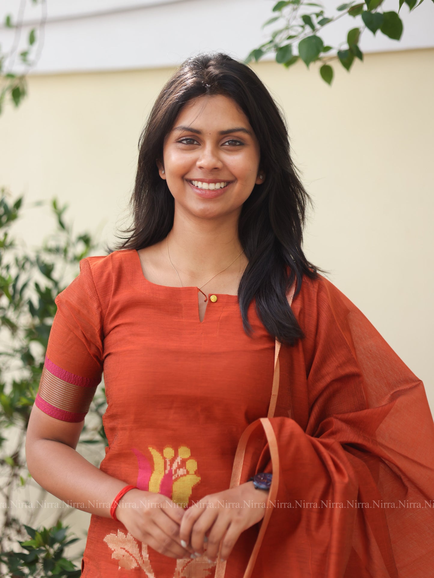 Rust orange jamdhani zari salwar set