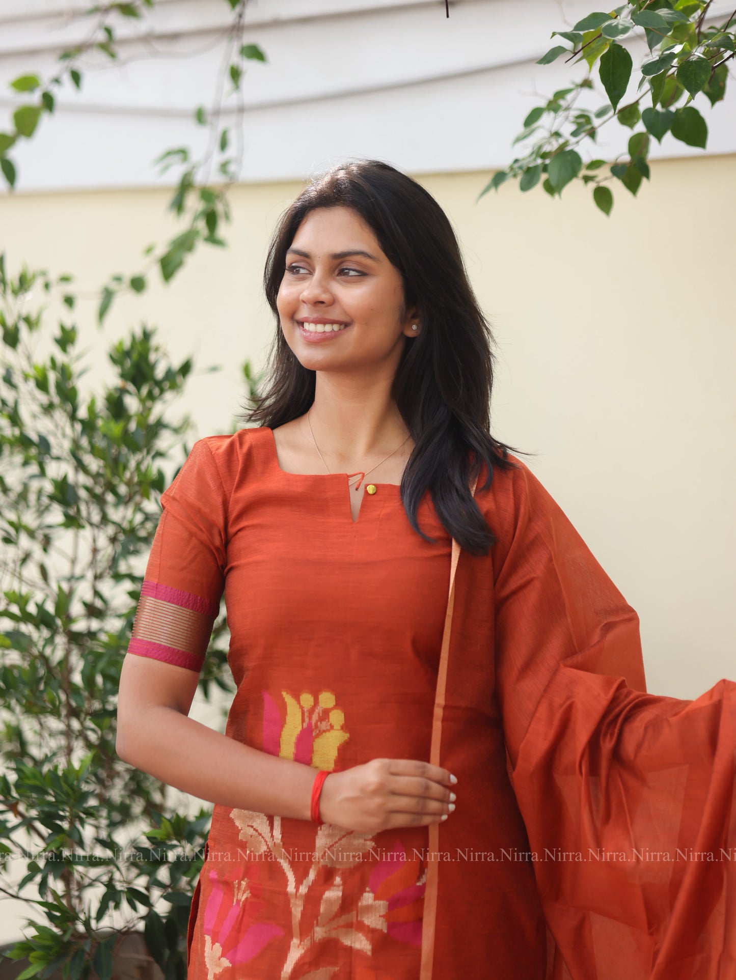 Rust orange jamdhani zari salwar set